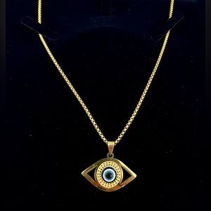 Evil Eye Necklace. Never Fade Stainless Steel. Chain 19.69”. Pendant 1.38”x0.9”.